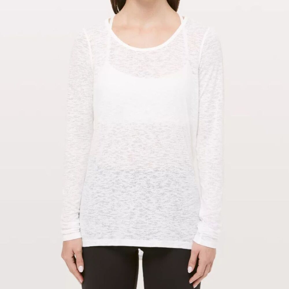 Lululemon Womens Long Sleeve Shirt Sz 6 White Open Keyhole Back Low Key Burnout - Picture 2 of 11